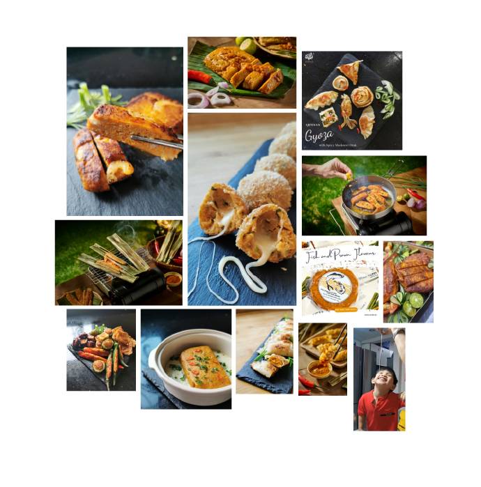 a collage of otak otak dishes